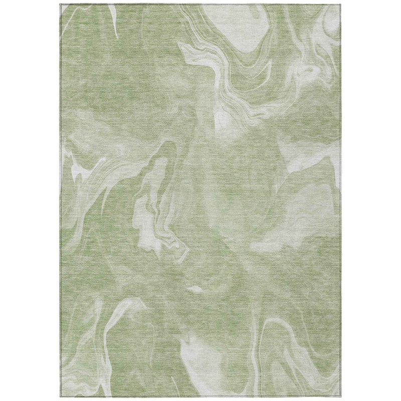 5' X 8' Artichoke Green Fern Green And Ivory Abstract Washable Indoor Outdoor Area Rug
