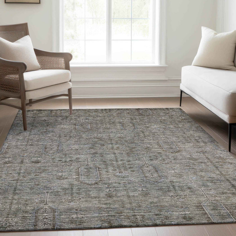 5' X 8' Gray And Silver Southwestern Washable Indoor Outdoor Area Rug