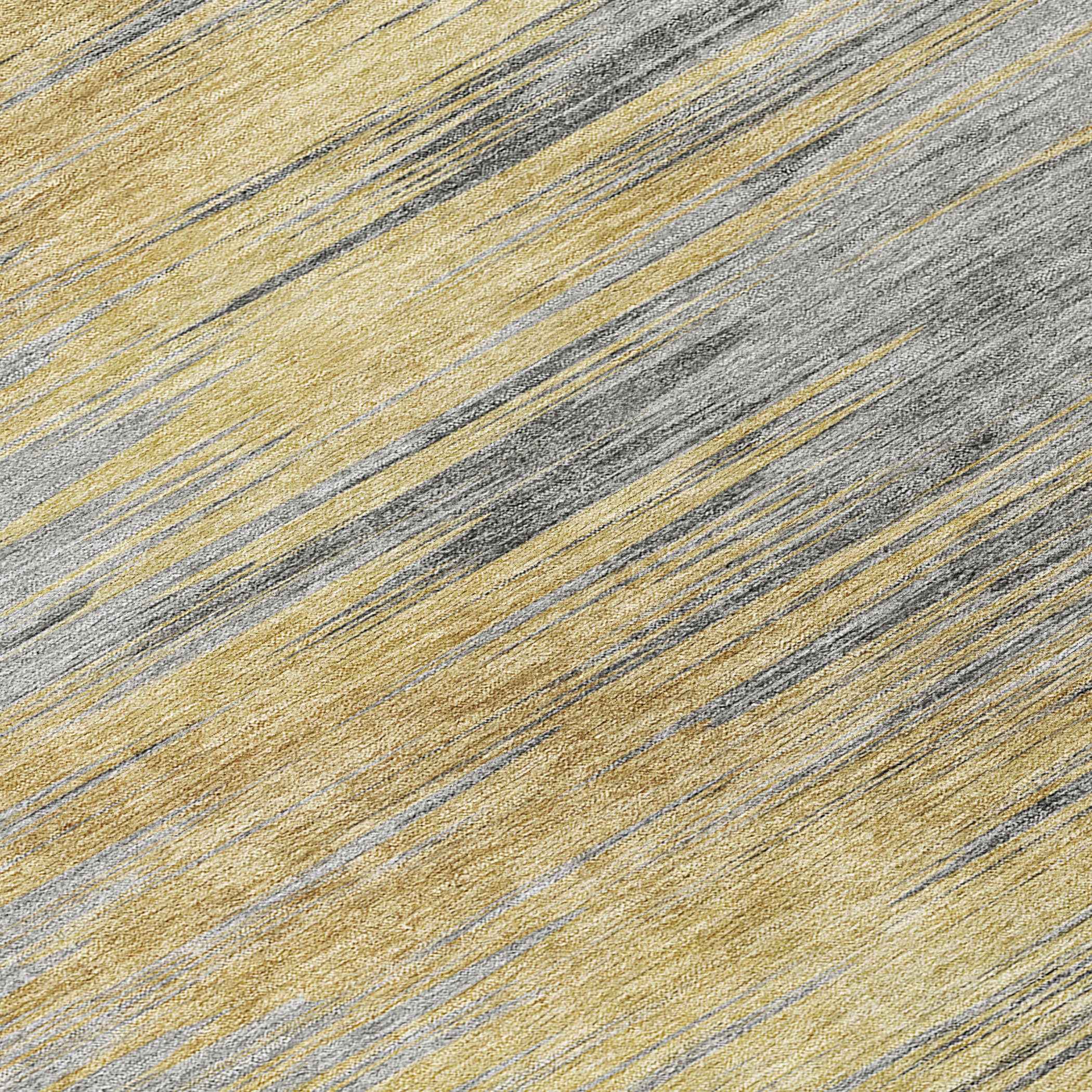 8' Gold Gray And Charcoal Round Abstract Washable Indoor Outdoor Area Rug