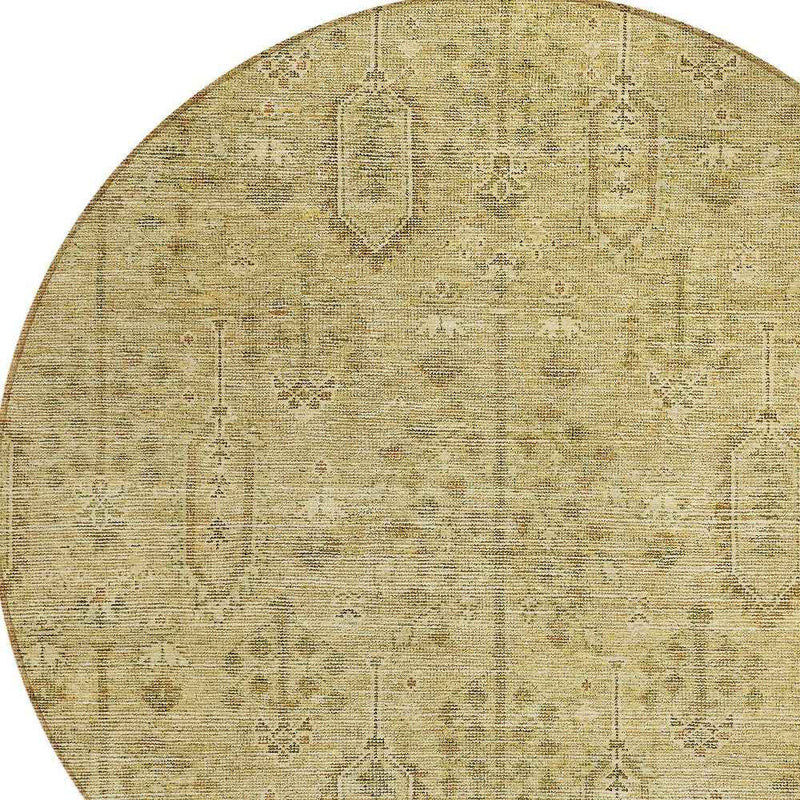 8' Gold And Taupe Round Southwestern Washable Indoor Outdoor Area Rug