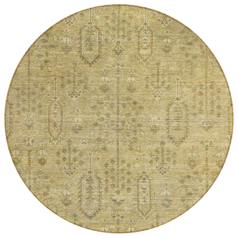 8' Gold And Taupe Round Southwestern Washable Indoor Outdoor Area Rug