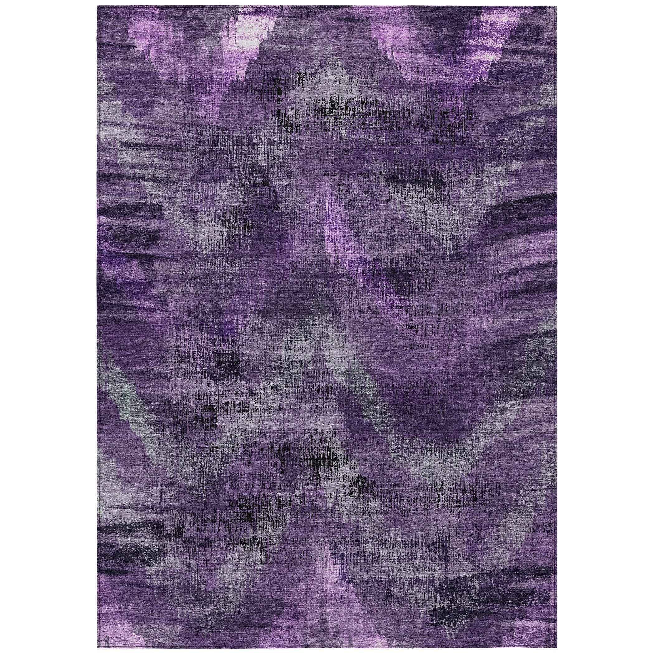 3' X 5' Purple Lavender And Gray Abstract Washable Indoor Outdoor Area Rug
