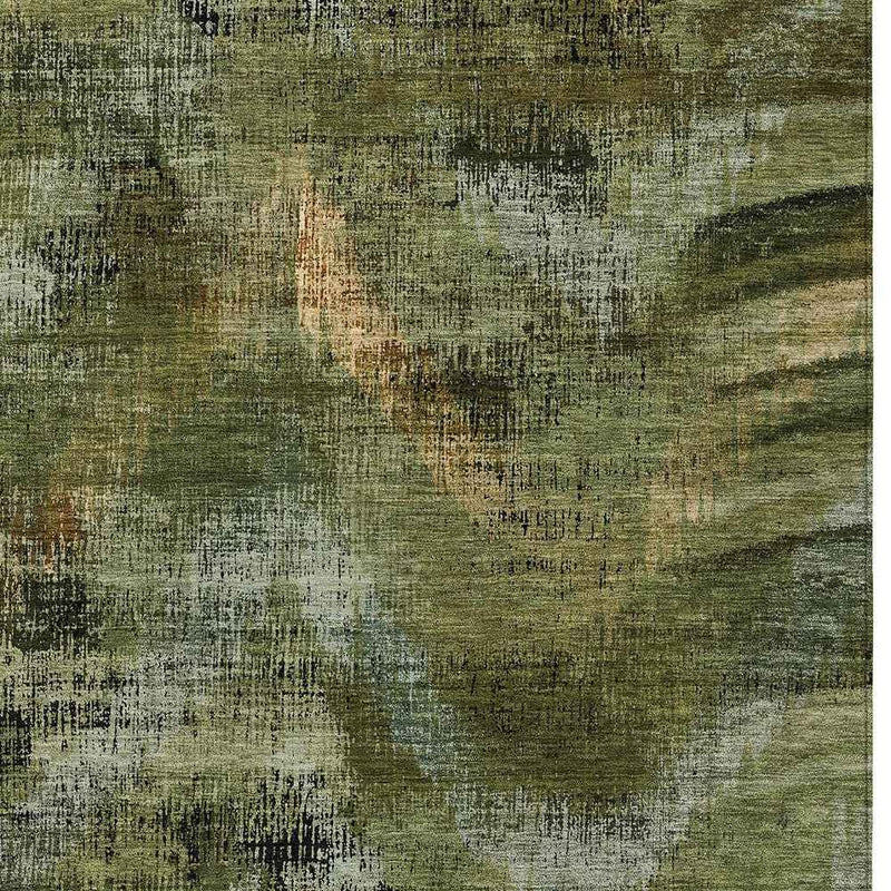 10' X 14' Olive Green And Gold Abstract Washable Indoor Outdoor Area Rug