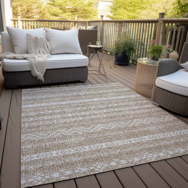 5' X 8' Brown And Beige Southwestern Washable Indoor Outdoor Area Rug