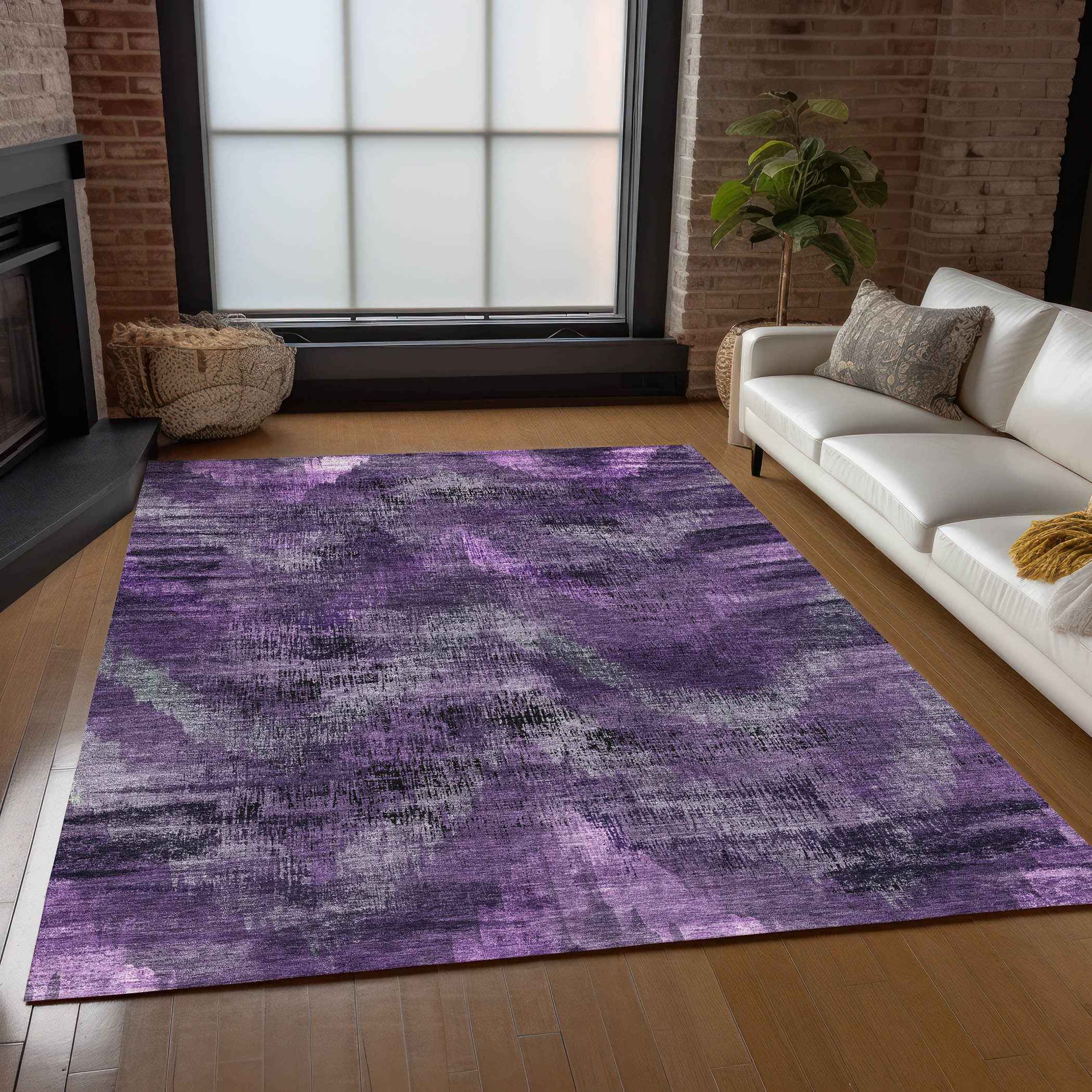 3' X 5' Purple Lavender And Gray Abstract Washable Indoor Outdoor Area Rug