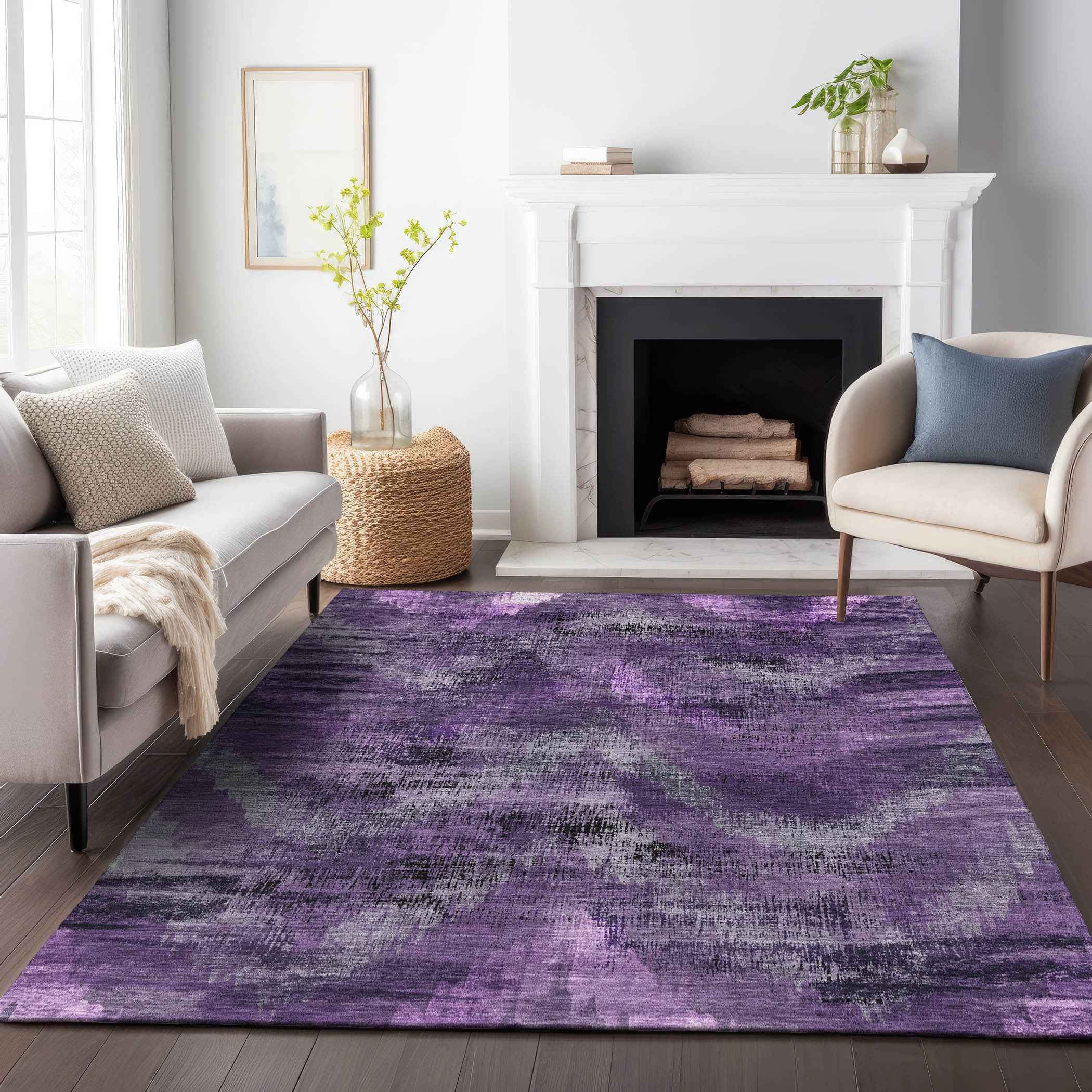 3' X 5' Purple Lavender And Gray Abstract Washable Indoor Outdoor Area Rug