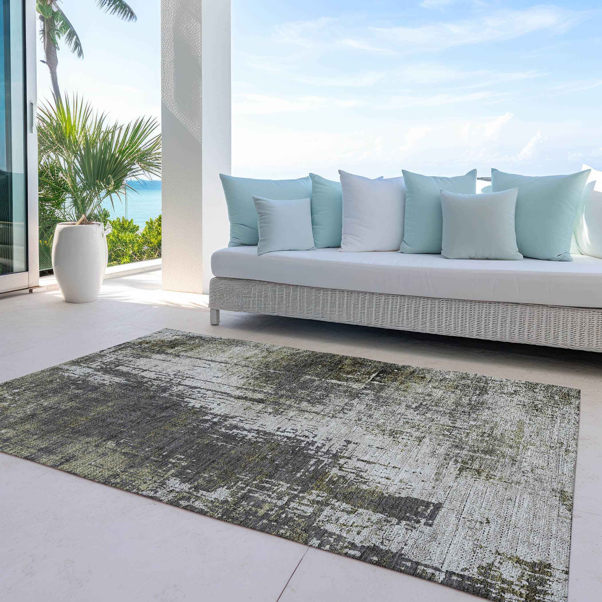 9' X 12' Taupe Beige And Olive Green Abstract Washable Indoor Outdoor Area Rug