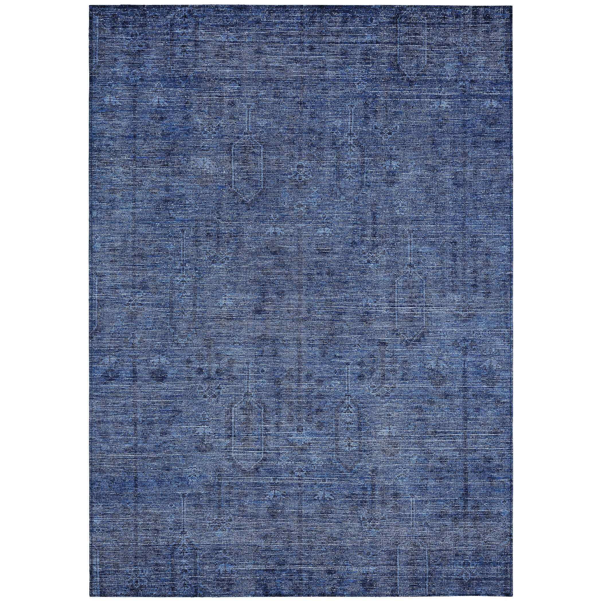 10' X 14' Navy Blue And Blue Southwestern Washable Indoor Outdoor Area Rug