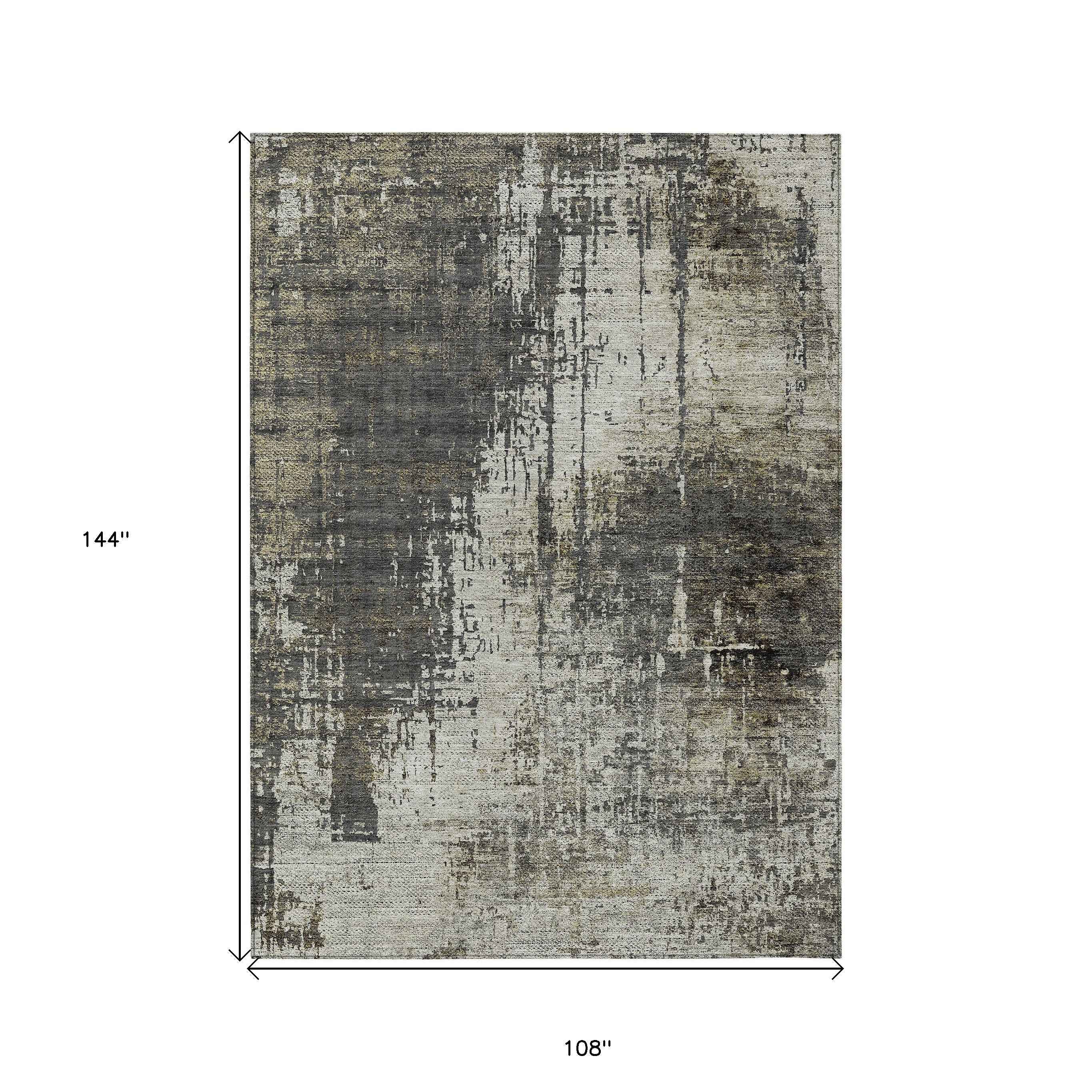 9' X 12' Taupe Beige And Olive Green Abstract Washable Indoor Outdoor Area Rug