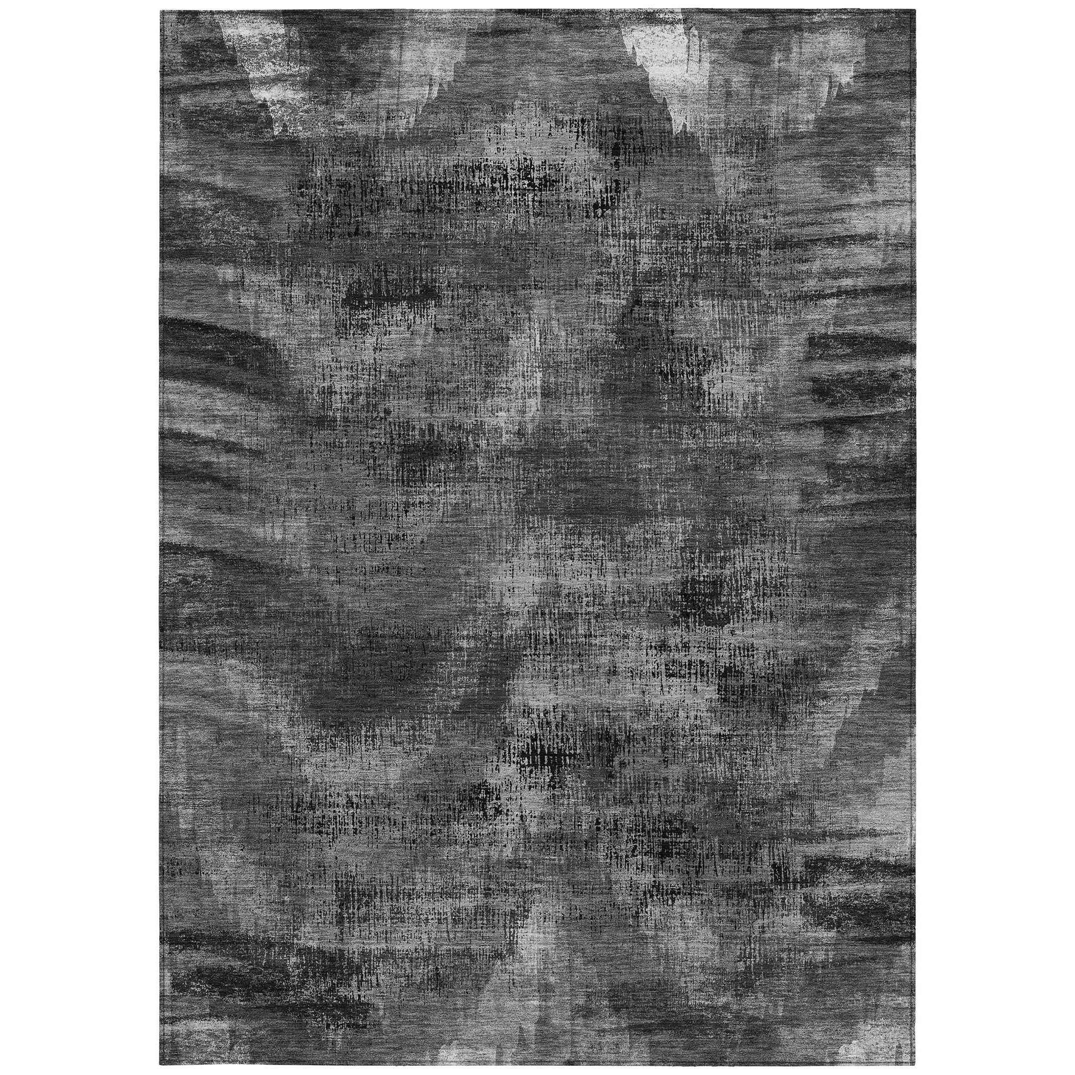 9' X 12' Gray Charcoal And Silver Abstract Washable Indoor Outdoor Area Rug