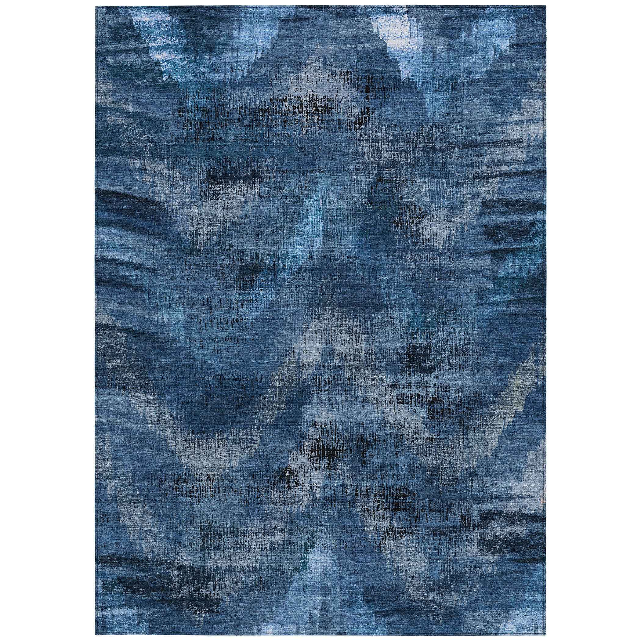 3' X 5' Navy Blue And Sky Blue Abstract Washable Indoor Outdoor Area Rug