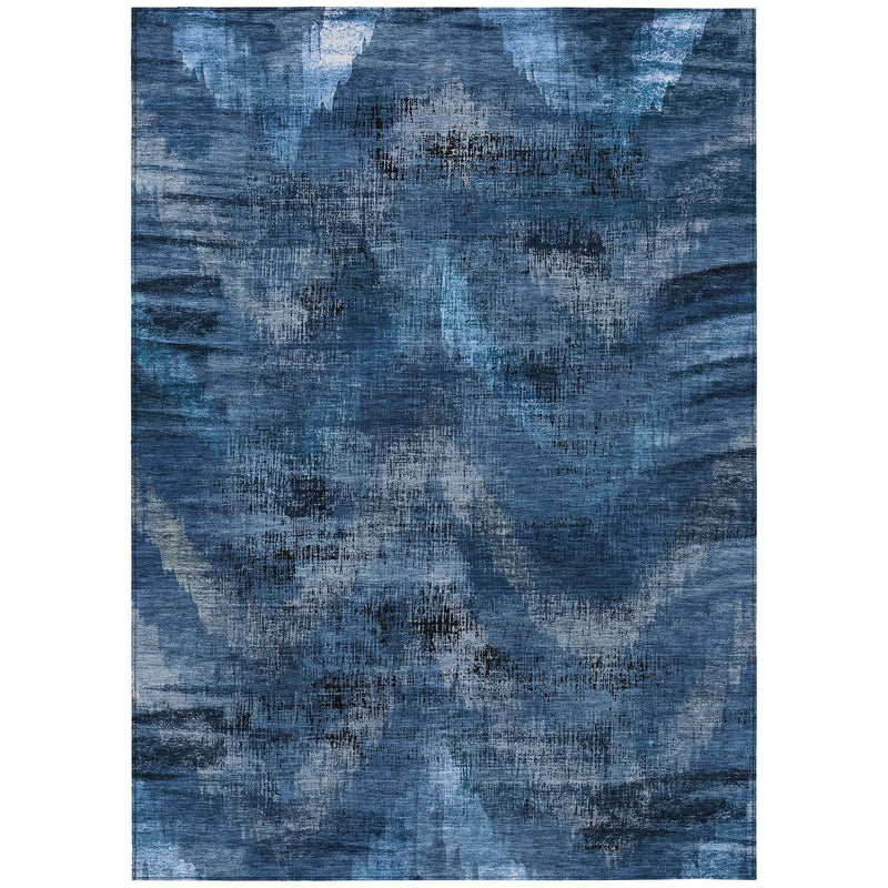 3' X 5' Navy Blue And Sky Blue Abstract Washable Indoor Outdoor Area Rug