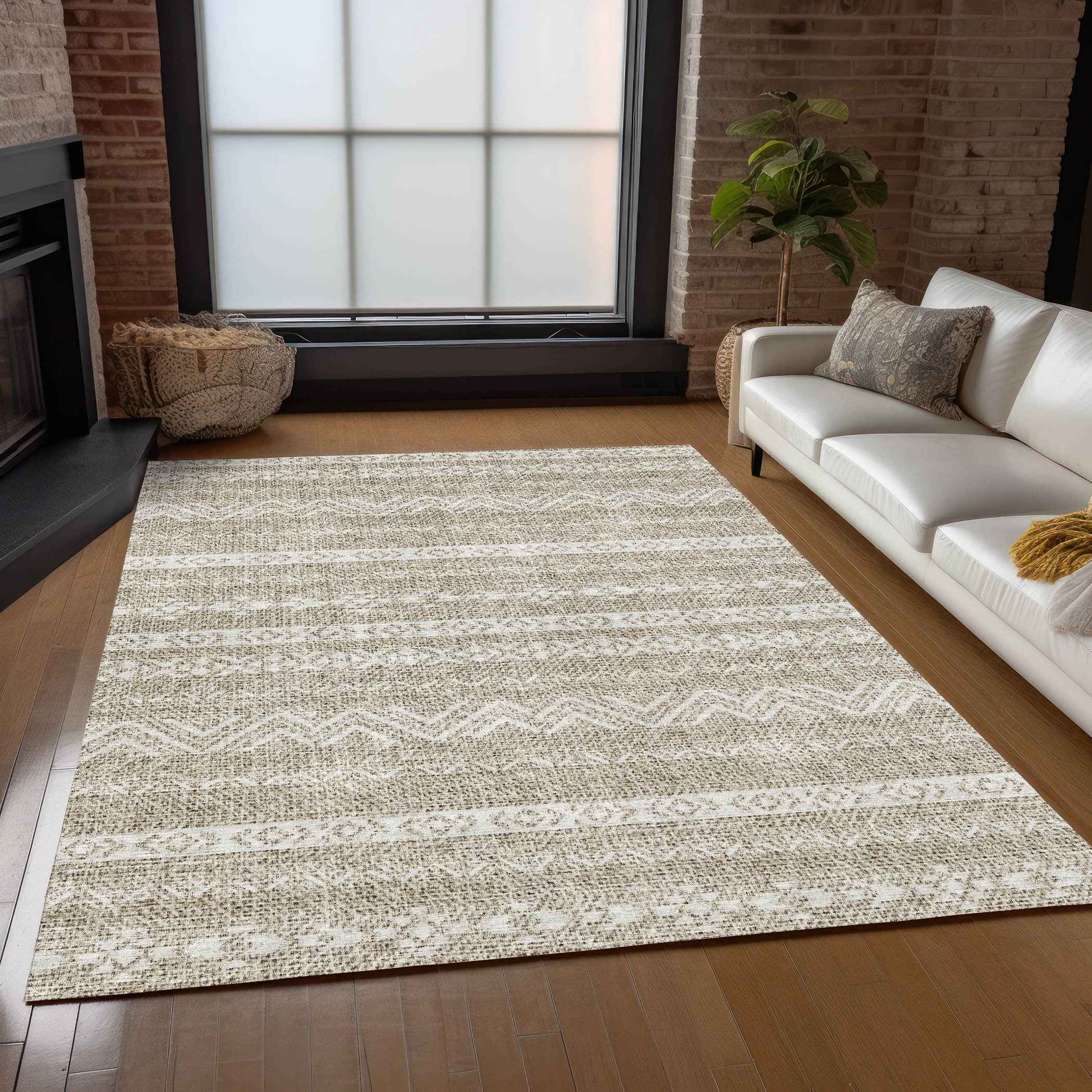 3' X 5' Beige And Ivory Southwestern Washable Indoor Outdoor Area Rug
