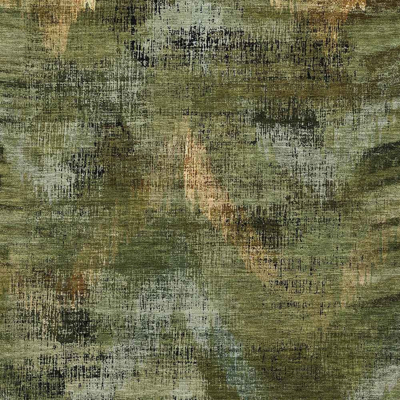 5' X 8' Olive Green And Gold Abstract Washable Indoor Outdoor Area Rug