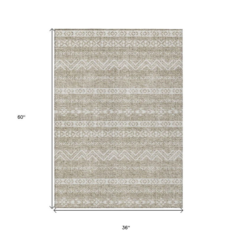 3' X 5' Beige And Ivory Southwestern Washable Indoor Outdoor Area Rug