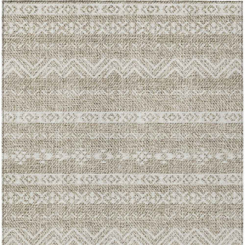 9' X 12' Beige And Ivory Southwestern Washable Indoor Outdoor Area Rug