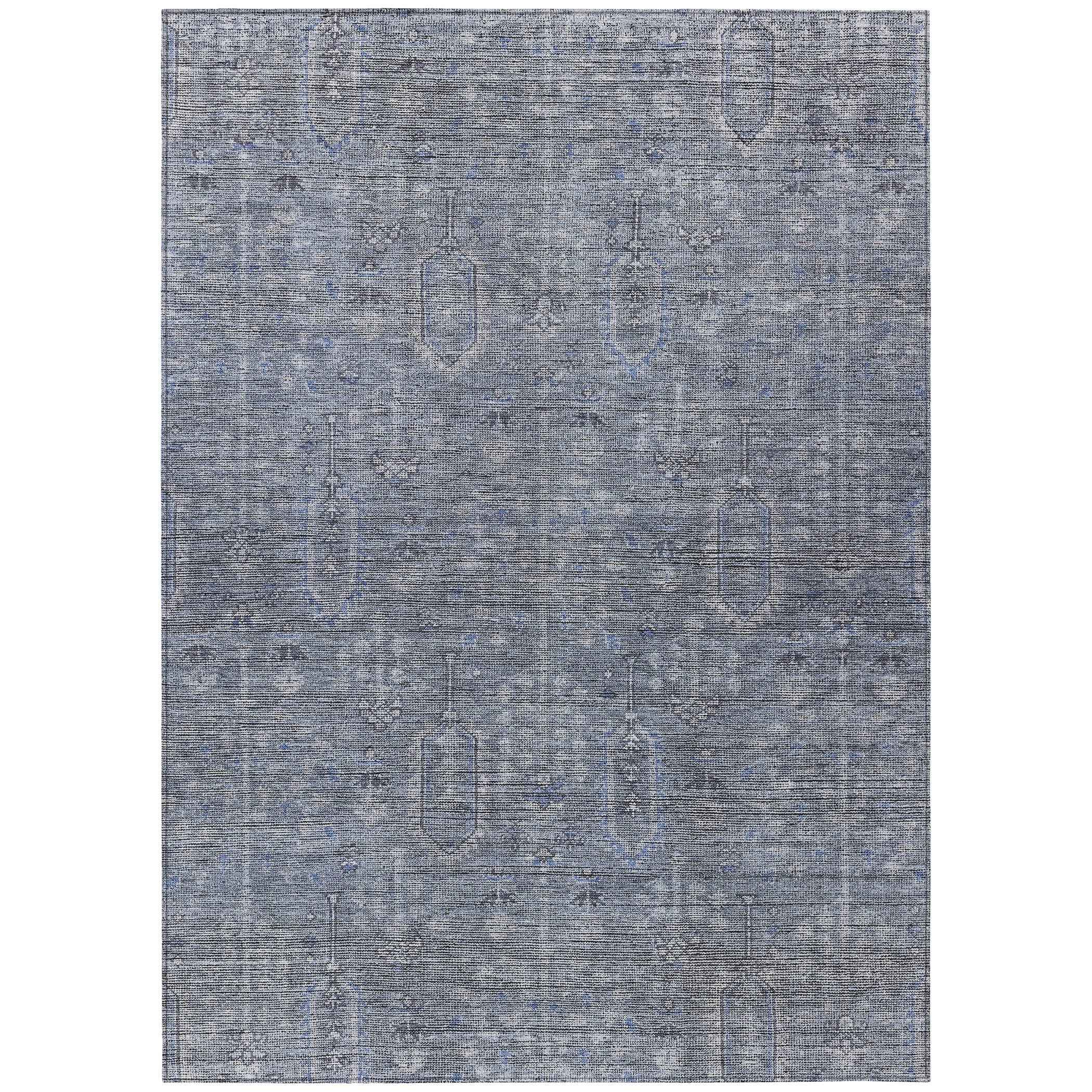 8' X 10' Navy Blue And Gray Southwestern Washable Indoor Outdoor Area Rug