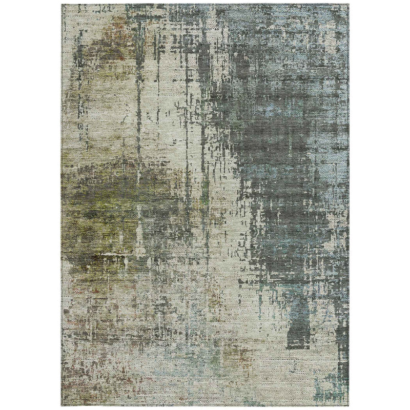 3' X 5' Sage Beige And Brown Abstract Washable Indoor Outdoor Area Rug
