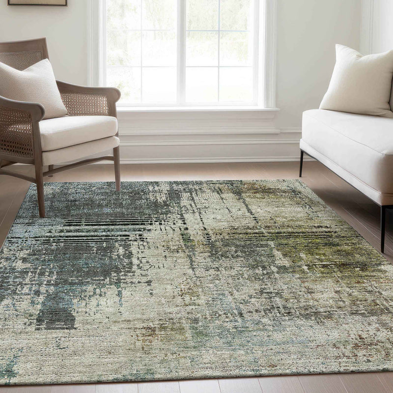 3' X 5' Sage Beige And Brown Abstract Washable Indoor Outdoor Area Rug