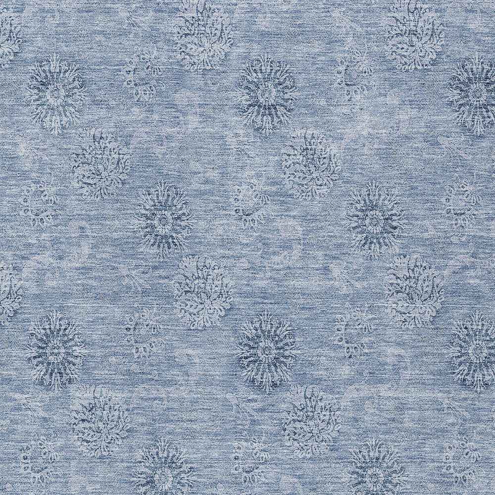 3' X 5' Sky Blue And Blue Floral Washable Indoor Outdoor Area Rug