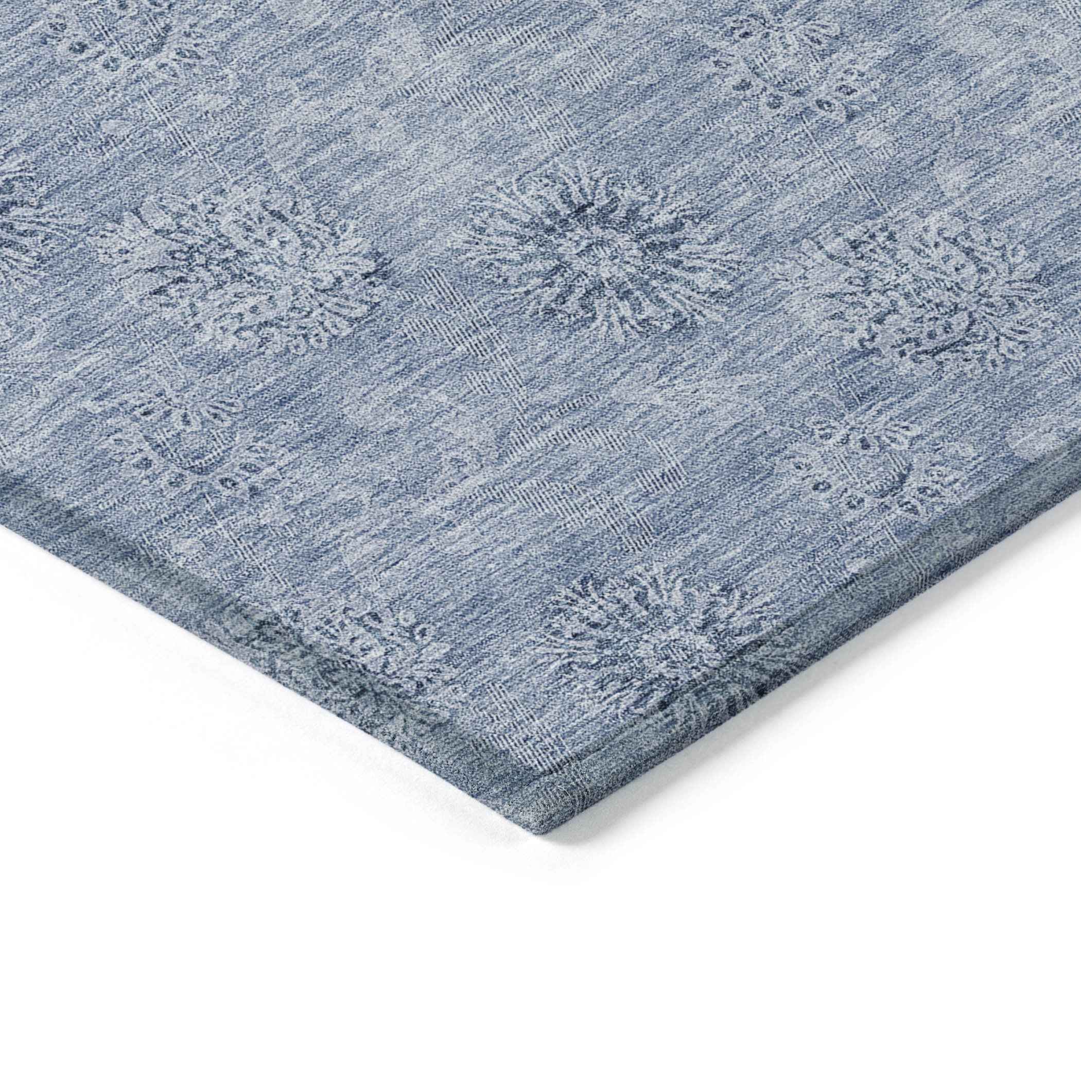 3' X 5' Sky Blue And Blue Floral Washable Indoor Outdoor Area Rug