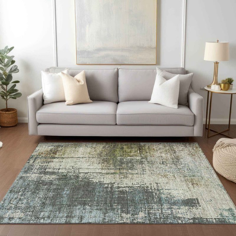 3' X 5' Sage Beige And Brown Abstract Washable Indoor Outdoor Area Rug