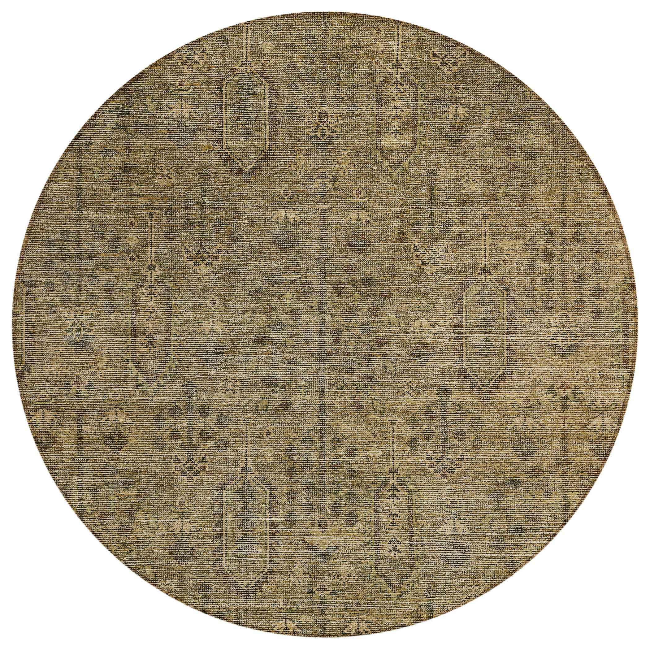 8' Brown And Beige Round Southwestern Washable Indoor Outdoor Area Rug
