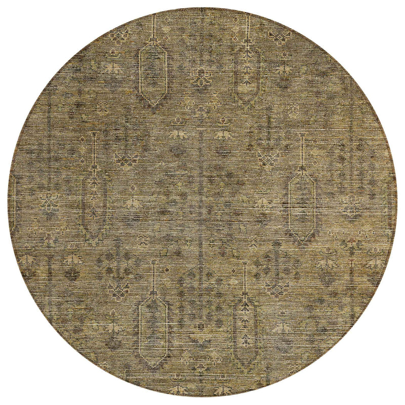 8' Brown And Beige Round Southwestern Washable Indoor Outdoor Area Rug