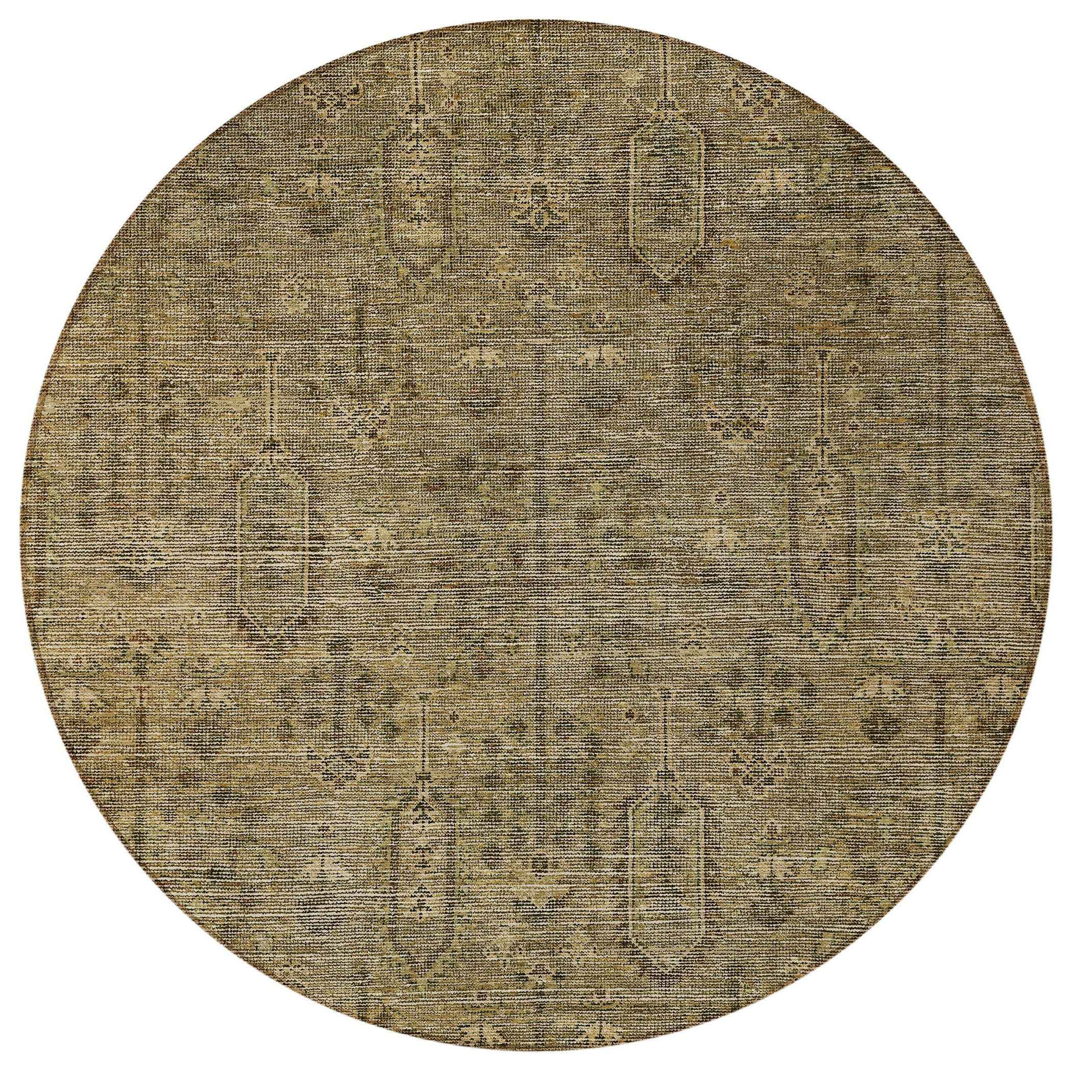8' Brown And Beige Round Southwestern Washable Indoor Outdoor Area Rug