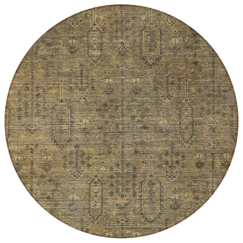 8' Brown And Beige Round Southwestern Washable Indoor Outdoor Area Rug