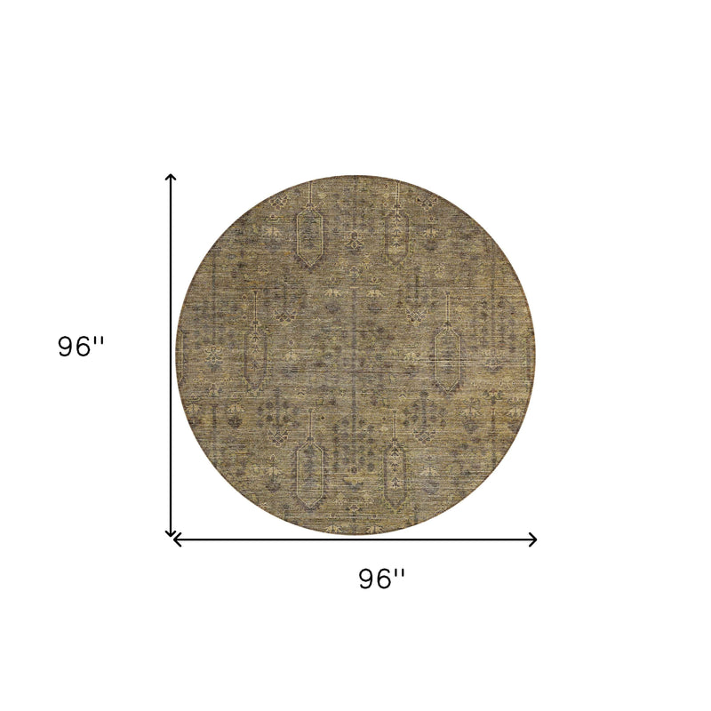 8' Brown And Beige Round Southwestern Washable Indoor Outdoor Area Rug