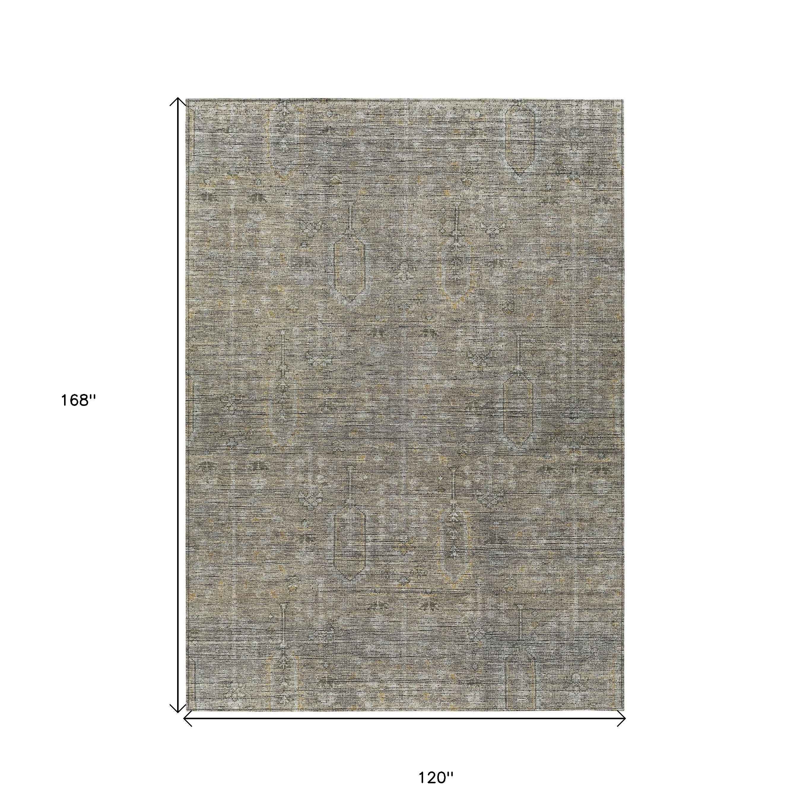 10' X 14' Taupe Gray And Beige Southwestern Washable Indoor Outdoor Area Rug