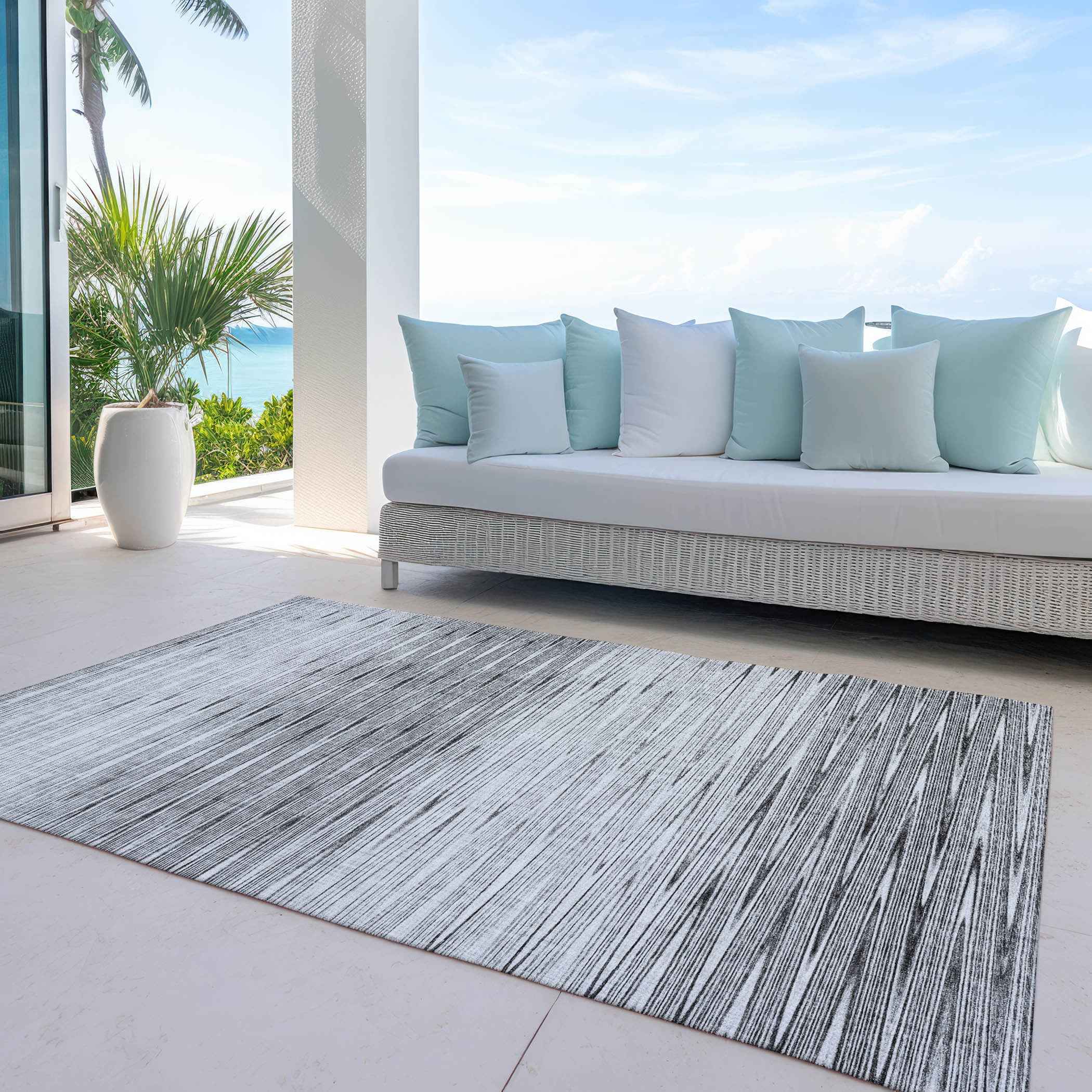 8' X 10' Gray And Charcoal Abstract Washable Indoor Outdoor Area Rug