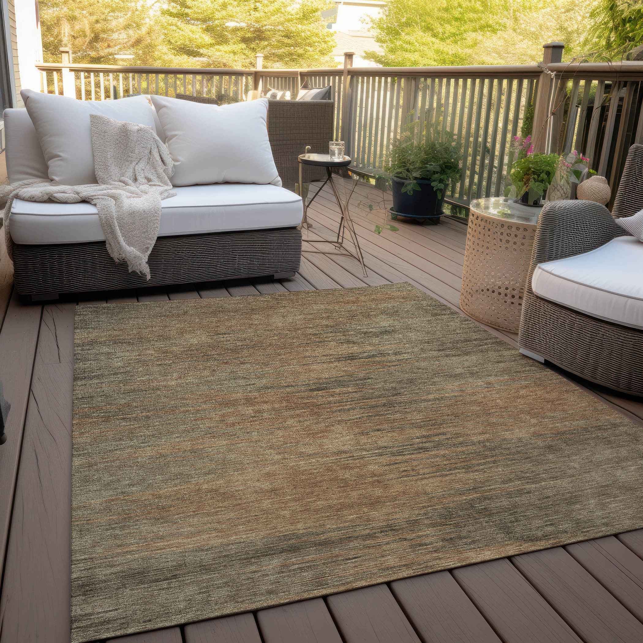 3' X 5' Terra Cotta Brown And Copper Abstract Washable Indoor Outdoor Area Rug