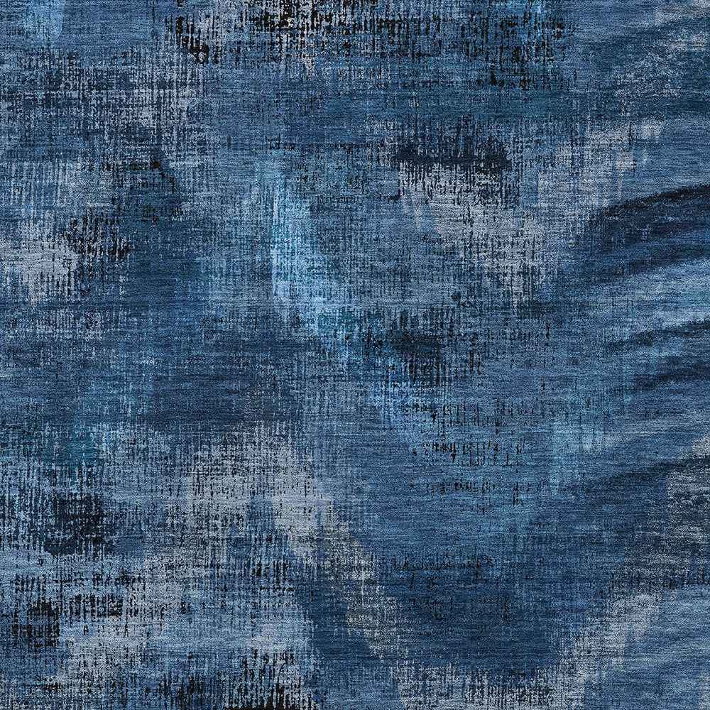 8' X 10' Navy Blue And Sky Blue Abstract Washable Indoor Outdoor Area Rug