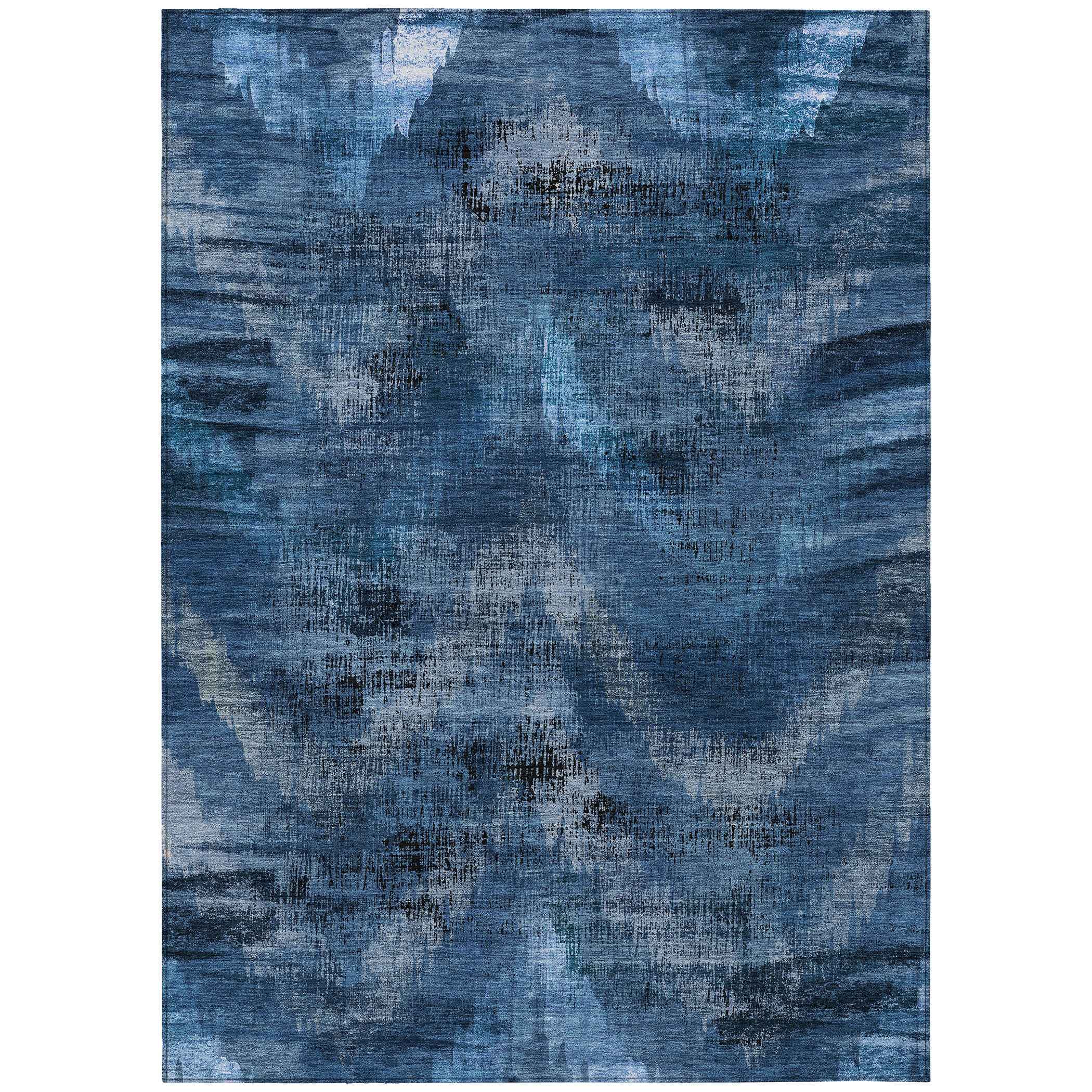 8' X 10' Navy Blue And Sky Blue Abstract Washable Indoor Outdoor Area Rug