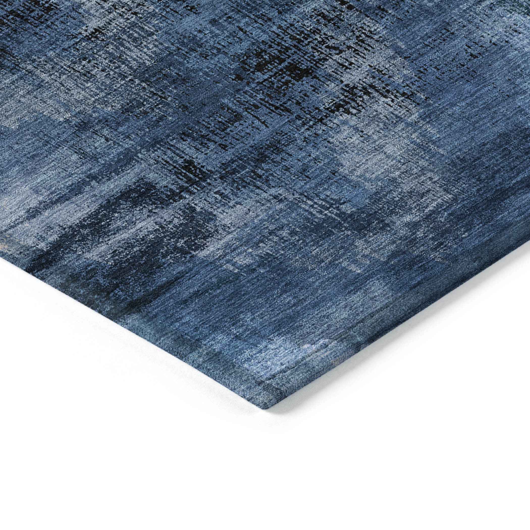 8' X 10' Navy Blue And Sky Blue Abstract Washable Indoor Outdoor Area Rug