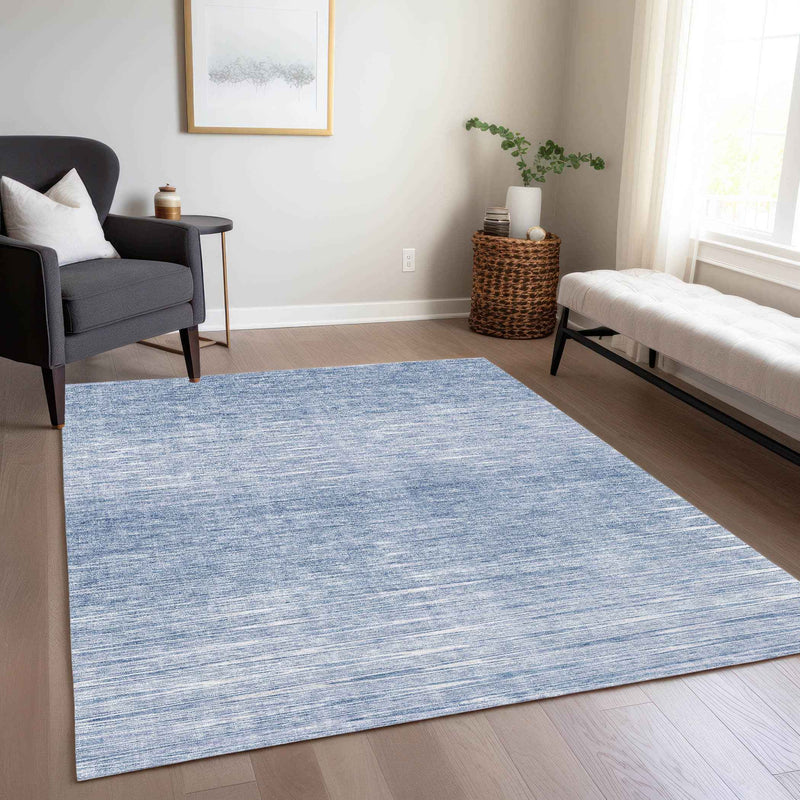 3' X 5' Denim Blue And Blue Abstract Washable Indoor Outdoor Area Rug
