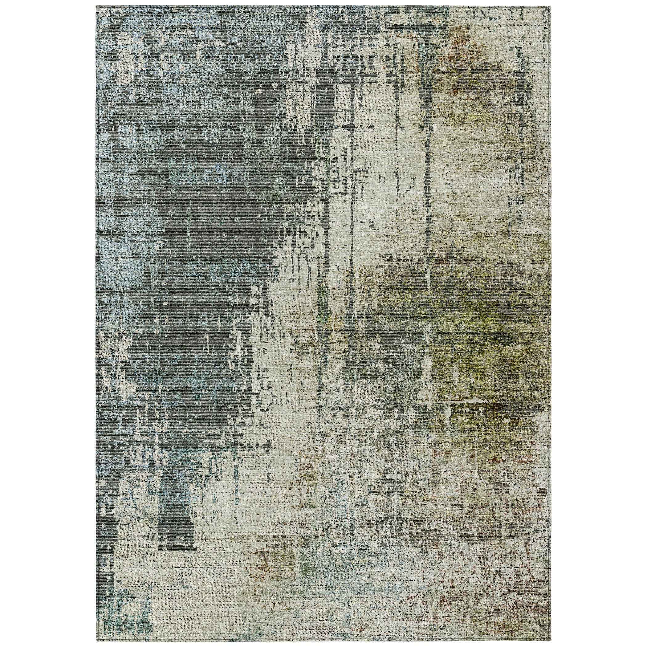 9' X 12' Sage Beige And Brown Abstract Washable Indoor Outdoor Area Rug