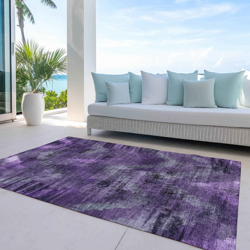 5' X 8' Purple Lavender And Gray Abstract Washable Indoor Outdoor Area Rug
