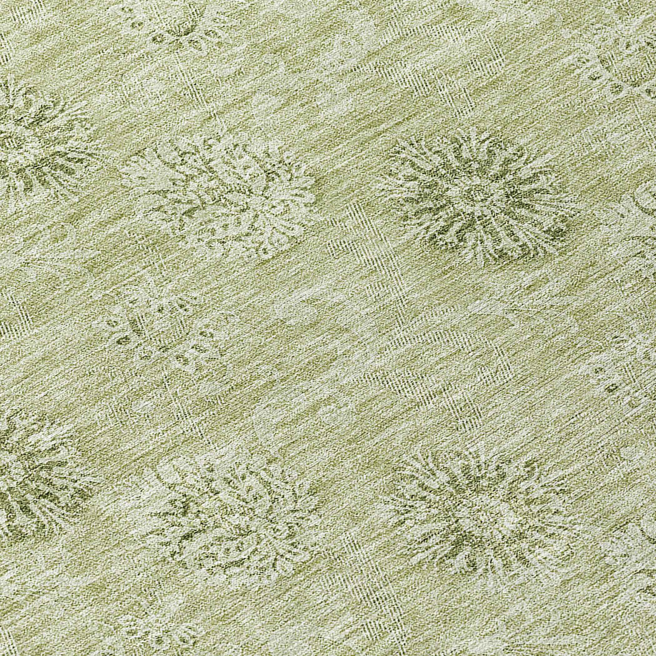 8' Sage And Artichoke Green Round Floral Washable Indoor Outdoor Area Rug