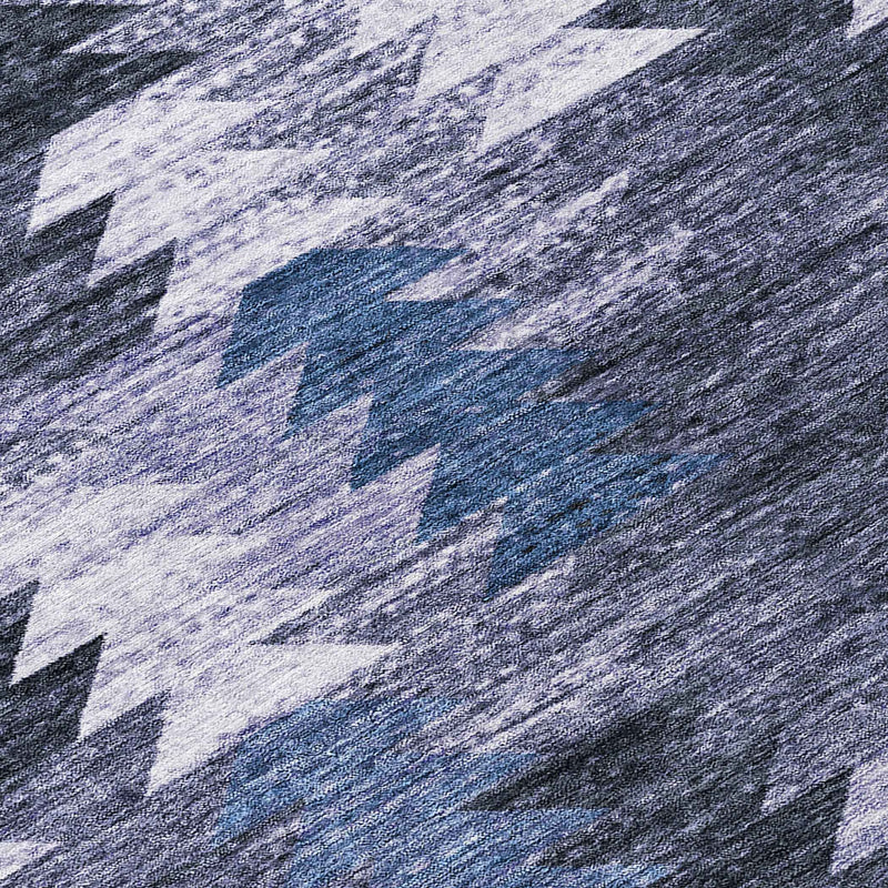 8' Navy Blue And Sky Blue Round Southwestern Washable Indoor Outdoor Area Rug