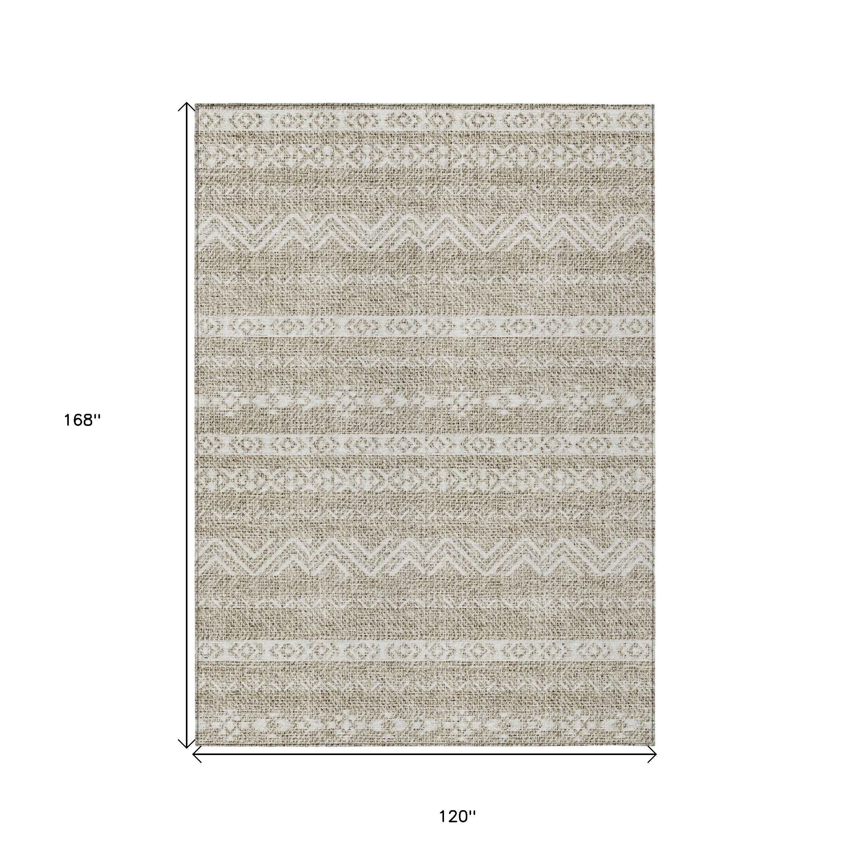 10' X 14' Beige And Ivory Southwestern Washable Indoor Outdoor Area Rug