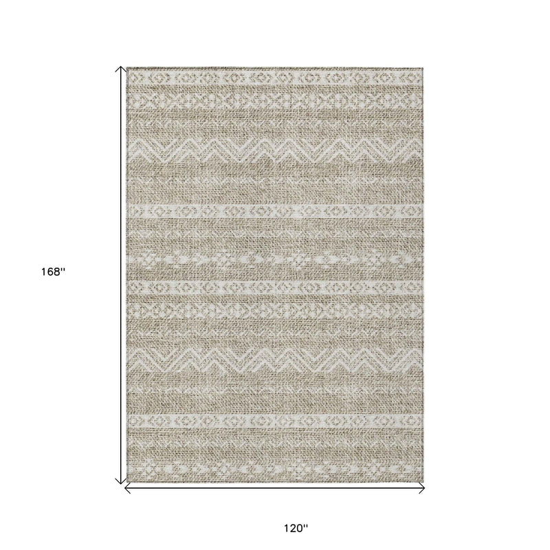 10' X 14' Beige And Ivory Southwestern Washable Indoor Outdoor Area Rug