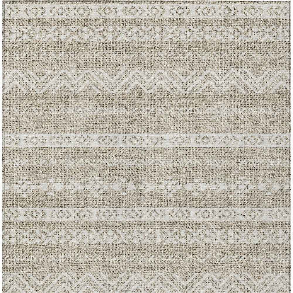 10' X 14' Beige And Ivory Southwestern Washable Indoor Outdoor Area Rug