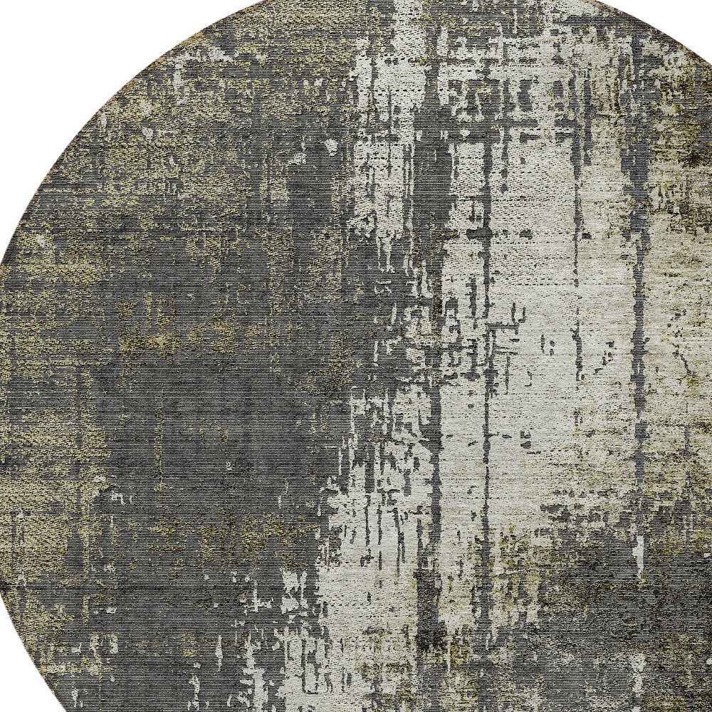 8' Taupe Beige And Olive Green Round Abstract Washable Indoor Outdoor Area Rug