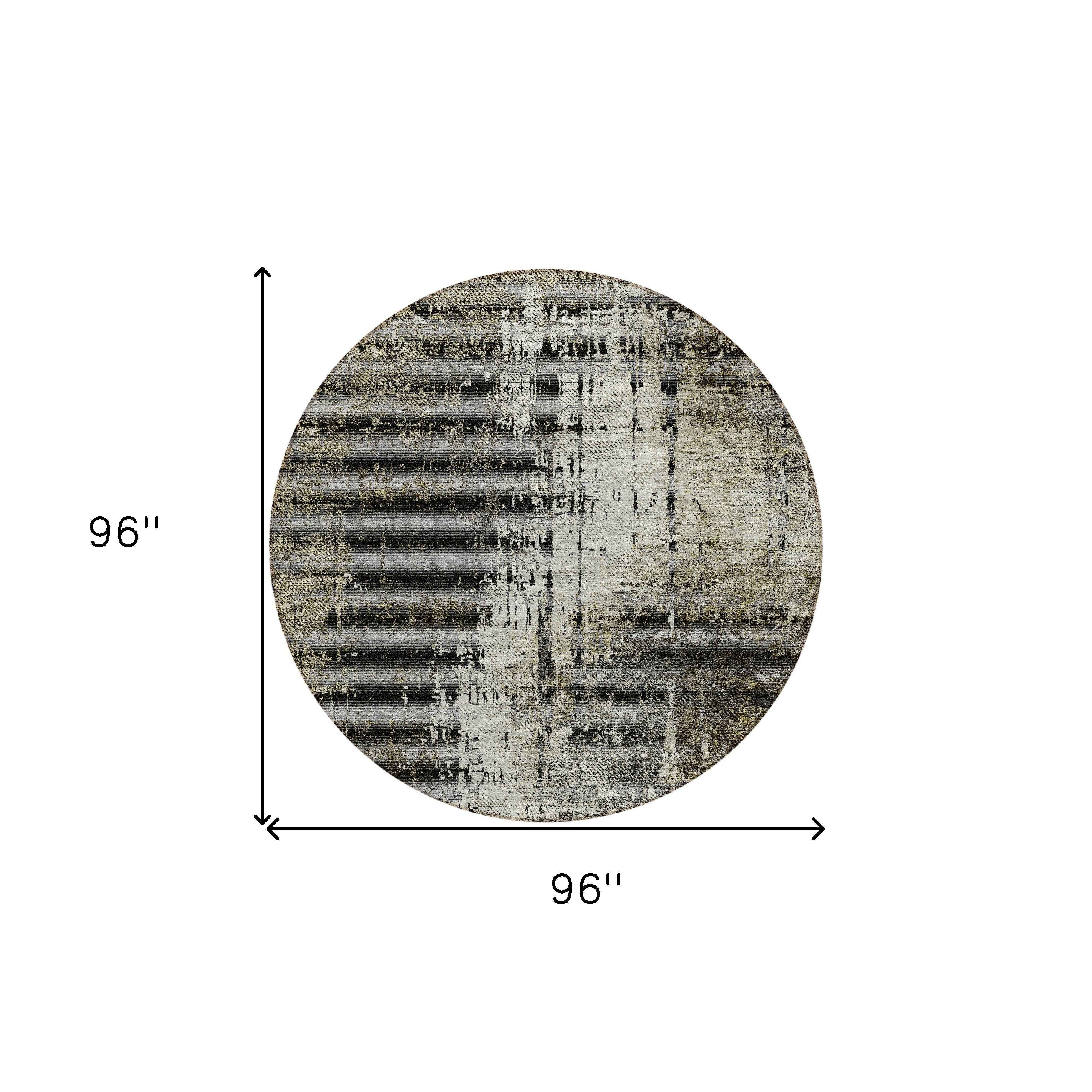 8' Taupe Beige And Olive Green Round Abstract Washable Indoor Outdoor Area Rug