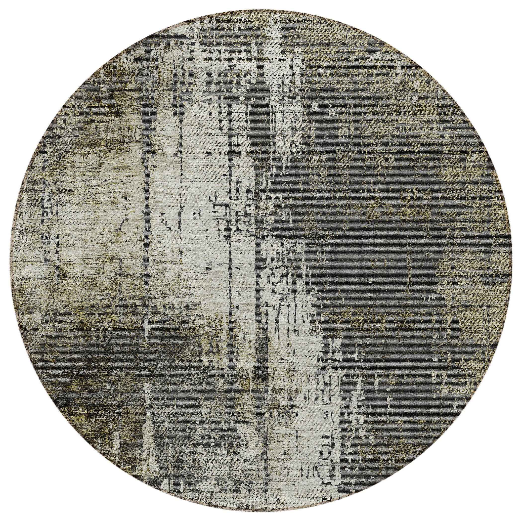 8' Taupe Beige And Olive Green Round Abstract Washable Indoor Outdoor Area Rug