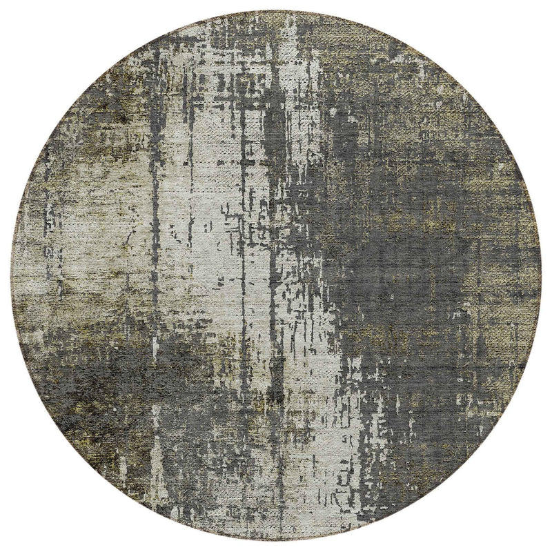 8' Taupe Beige And Olive Green Round Abstract Washable Indoor Outdoor Area Rug