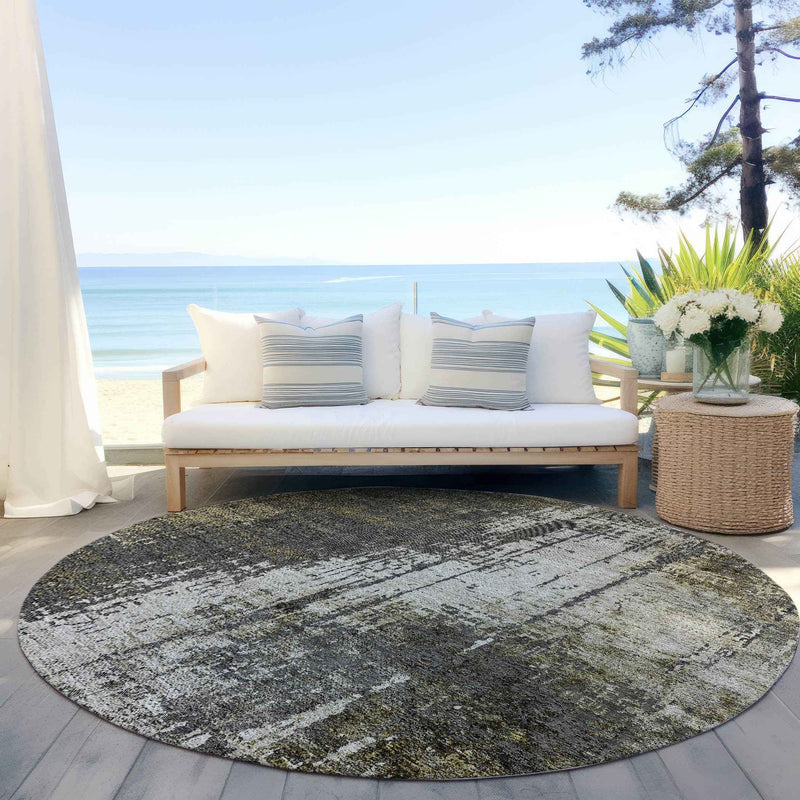 8' Taupe Beige And Olive Green Round Abstract Washable Indoor Outdoor Area Rug